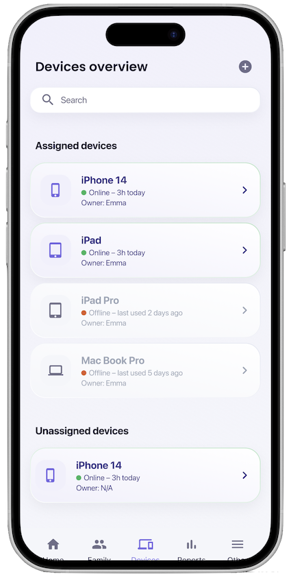 Devices List: Assigned and unassigned devices.